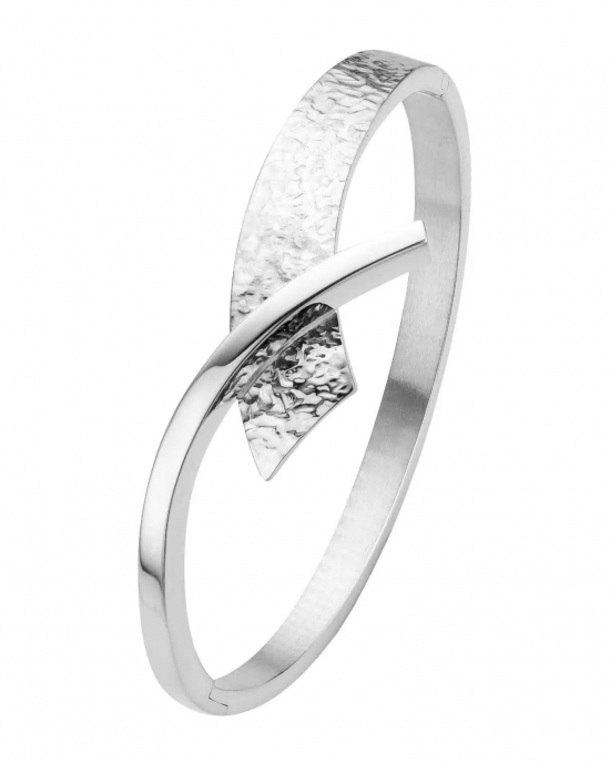 NOL handgesmede zilveren armband, v-vorm, één smalle baan over breed onder folie bewerkt gedeelte, model ag24227-10-of. Maat 59/51 - 11114968