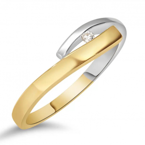 14 krt wit-geelgouden fantasie ring met een briljant geslepen diamant van 0.03 ct G-Si, refnr. gbg0087 - 11115017