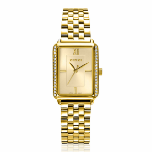 Zinzi rechthoekig horloge, volledig geel verguld, model Lucia, aan de beide zijde's in lengterichting verfraaid met zirconia's, ZIW2310 - 11115040