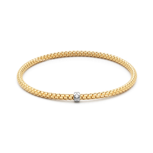 Monzario 18 karaats geelgouden gesloten armband met een witgouden bontje, flexibel zonder sluiting met een doorsnede van ca 2,8 mm, met een lengte van 55 mm - 11115130