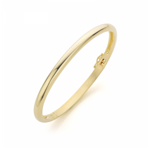 massief zilveren bangle, geel verguld, voorzien van een veiligheidsachtje en ruimte aan de binnenzijde. bol, 4 mm x 60 mm doorsnede - 11115132