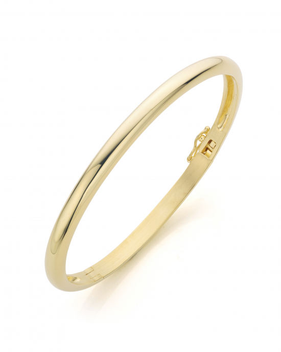 massief zilveren bangle, geel verguld, voorzien van een veiligheidsachtje en ruimte aan de binnenzijde. bol, 4 mm x 60 mm doorsnede - 11115132