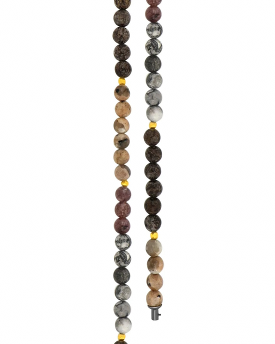 Heinzendorff edelsteen collier met zilver vergulde elementen en edelstenen in roze, bruin en grijs - 11115152