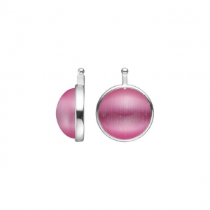 Zilveren Heide Heinzendorff oorringhangers  cabouchon geslepen katteoog glas rond, 13 mm doorsnede. Model 22210020911 roze - 11115203