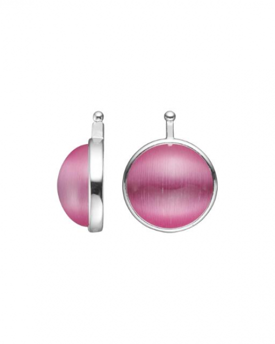 Zilveren Heide Heinzendorff oorringhangers  cabouchon geslepen katteoog glas rond, 13 mm doorsnede. Model 22210020911 roze - 11115203