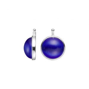 Zilveren Heide Heinzendorff oorringhangers  cabouchon geslepen katteoog glas rond, 13 mm doorsnede. Model 22210020945 blauw - 11115204