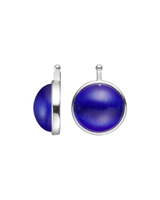 Zilveren Heide Heinzendorff oorringhangers  cabouchon geslepen katteoog glas rond, 13 mm doorsnede. Model 22210020945 blauw - 11115204
