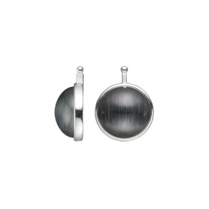 Zilveren Heide Heinzendorff oorringhangers  cabouchon geslepen katteoog glas rond, 13 mm doorsnede. Model 22210020991grijs - 11115205