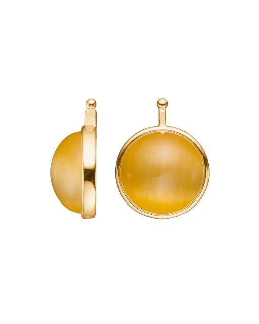 Zilveren geel vergulde Heide Heinzendorff oorringhangers  cabouchon geslepen katteoog glas rond, 13 mm doorsnede. Model 22210025966 zacht geel - 11115213