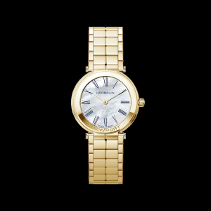 Herbelin horloge model Newport Slim 32mm, band en kast volledig PVD geel verguld, saffierglas, parelmoer wijzerplaat en zwart romeinse indexen - 11115292