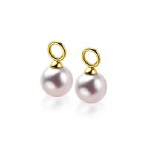 Zinzi 14 karaats geelgouden oorring hangers met roze parel - 11115298