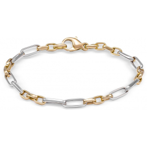 Monzario 14 karaats geel- en witgouden fantasie schakel armband, de langwerpige schakels in witgouden afgewisseld met kleinere ovale geelgouden schakels, en op 19 cm lengte en ca 4,5 mm breedte en voorzien van een karabijnhaak met refnr. 1468-a bic - 1111