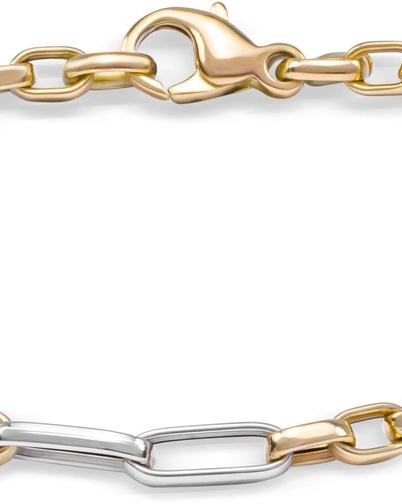 Monzario 14 karaats geel- en witgouden fantasie schakel armband, de langwerpige schakels in witgouden afgewisseld met kleinere ovale geelgouden schakels, en op 19 cm lengte en ca 4,5 mm breedte en voorzien van een karabijnhaak met refnr. 1468-a bic - 1111