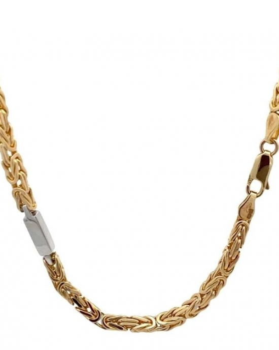 14 krt bicolorgouden Monzario fantasie schakel armband, geelgouden koningsschakel met witgouden blokjes, 22 cm, refnr : 1630A bic - 11115342