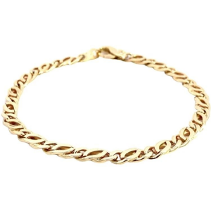 14 krt geelgouden Monzario fantasie schakel armband, massieve platte schakel, mat-poli, met karabijnhaak, 21 cm x 5 mm,  refnr : 1615A geel - 11115344