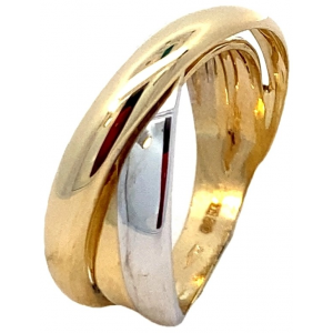 14 krt geel en witgouden Monzario fantasie ring , gladde gepolijste gekruiste banden, refnr 914R bic - 11115347
