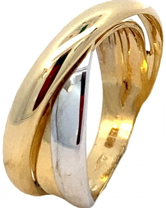 14 krt geel en witgouden Monzario fantasie ring , gladde gepolijste gekruiste banden, refnr 914R bic - 11115347