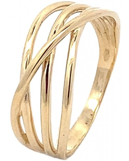14 krt geelgouden Monzario fantasie ring , gladde gepolijste en gekruiste banden, refnr 1579R geel - 11115349