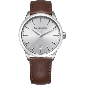 Maurice Lacroix 1975 Quartz horloge, stalen kast 39 mm, zilverkleurige wijzerplaat met streepindex en voorzien van datum, lederen band en stalen gesp, model 751007-SS001-130-3 - 11115447