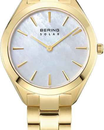 stalen Bering horloge, geel verguld, schakelband, saffierglas en parelmoer wijzerplaat, kastmaat 31 mm, refnr 17331-734 - 11115514