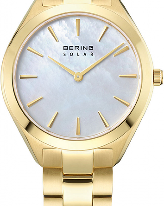 stalen Bering horloge, geel verguld, schakelband, saffierglas en parelmoer wijzerplaat, kastmaat 31 mm, refnr 17331-734 - 11115514 stalen Bering horloge, geel verguld, schakelband, saffierglas en parelmoer wijzerplaat, kastmaat 31 mm, refnr 17331-734 - 11115514