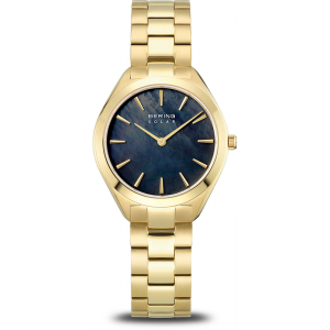 stalen Bering horloge, geel verguld, schakelband, saffierglas en donkerparelmoer wijzerplaat, kastmaat 31 mm, refnr 17331-732 - 11115515 stalen Bering horloge, geel verguld, schakelband, saffierglas en donkerparelmoer wijzerplaat, kastmaat 31 mm, refnr 17331-732 - 11115515