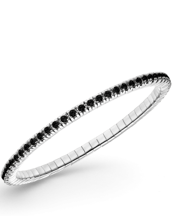 Dazzling Diamonds flexibele zilveren armband met zwarte zirkonia's 2.0 mm in maat 175 mm S - 11115536
