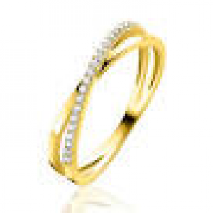 14 krt geelgouden Zinzi fantasie ring : Crossover met in de bovenste baan een rij van briljant geslepen zirconias pave gezet. ZGR469-56 - 11115564