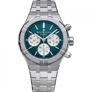 volledig stalen Maurice Lacroix Aikon chronograaf automaat, limited op 500 stuks wereldwijd, stalen band voorzien van een vouwsluiting, saffier glas, glazen bodem, 20 ATM, voorzien van schroefkroon en schroef-poussoirs en snelverzetting datum aan de zijka