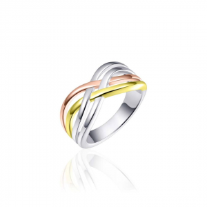 tri-color zilver gerhodineerde fantasie cross-over ring, bestaande uit 4 banen, allen gepolijst - 11115656