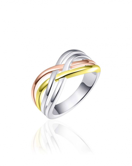 tri-color zilver gerhodineerde fantasie cross-over ring, bestaande uit 4 banen, allen gepolijst - 11115656