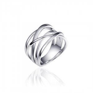 zilver gerhodineerde fantasie cross-over ring, bestaande uit 5 banen, allen gepolijst - 11115657