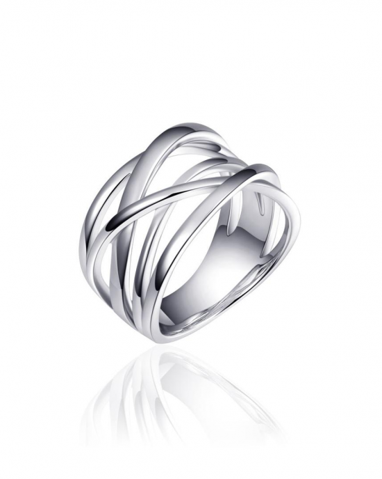 zilver gerhodineerde fantasie cross-over ring, bestaande uit 5 banen, allen gepolijst - 11115657
