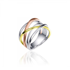 tri-color zilver gerhodineerde fantasie cross-over ring, bestaande uit 5 banen, allen gepolijst - 11115658