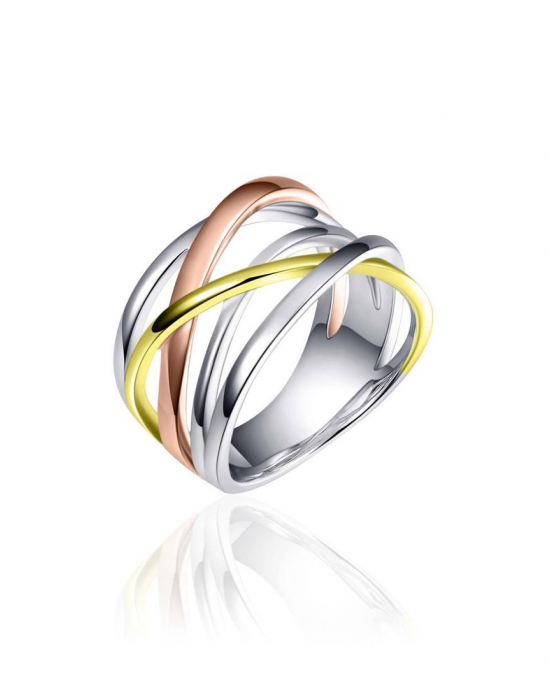 tri-color zilver gerhodineerde fantasie cross-over ring, bestaande uit 5 banen, allen gepolijst - 11115658