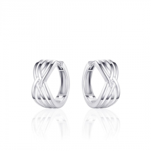 zilver gerhodineerde fantasie cross-over klapcreolen, bestaande uit 4 banen, allen gepolijst - 11115664
