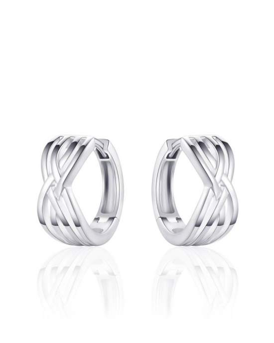 zilver gerhodineerde fantasie cross-over klapcreolen, bestaande uit 4 banen, allen gepolijst - 11115664