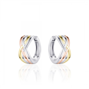 tri-color zilver gerhodineerde fantasie cross-over klapcreolen, bestaande uit 4 banen, allen gepolijst - 11115665