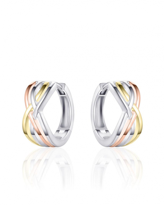 tri-color zilver gerhodineerde fantasie cross-over klapcreolen, bestaande uit 4 banen, allen gepolijst - 11115665