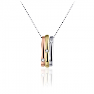 tri-color zilver gerhodineerde fantasie hanger model P051, drie strakke banen waarvan elke is verfraaid met een briljant geslepen zirconia - 11115670