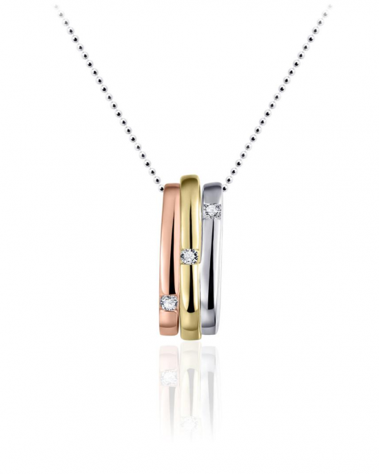 tri-color zilver gerhodineerde fantasie hanger model P051, drie strakke banen waarvan elke is verfraaid met een briljant geslepen zirconia - 11115670