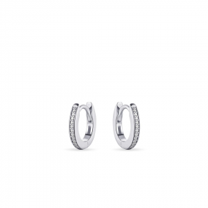 zilver gerhodineerde klapcreolen met zirconia's in railzetting, 2 x 12 mm - 11115684