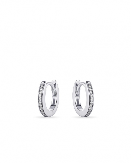 zilver gerhodineerde klapcreolen met zirconia's in railzetting, 2 x 12 mm - 11115684