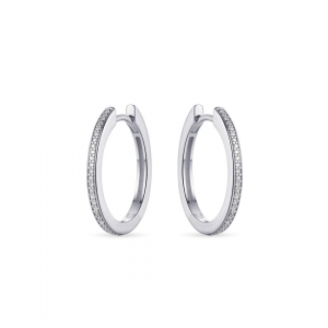 zilver gerhodineerde klapcreolen met zirconia's in railzetting, 2 x 20 mm - 11115686