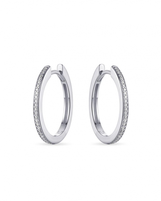 zilver gerhodineerde klapcreolen met zirconia's in railzetting, 2 x 20 mm - 11115686