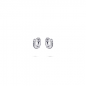 zilver gerhodineerde klapcreolen met zirconia's in railzetting, 3 x 12 mm - 11115687