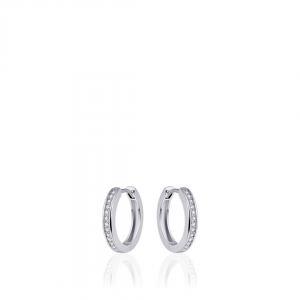 zilver gerhodineerde klapcreolen met zirconia's in railzetting, 3 x 20 mm - 11115689