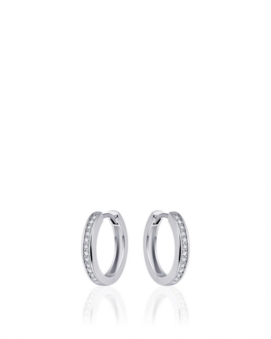 zilver gerhodineerde klapcreolen met zirconia's in railzetting, 3 x 20 mm - 11115689