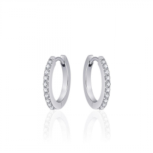 zilver gerhodineerde klapcreolen met zirconia's pavé gezet, 2 x 18 mm - 11115691