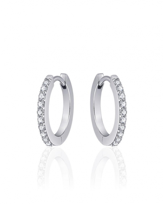 zilver gerhodineerde klapcreolen met zirconia's pavé gezet, 2 x 18 mm - 11115691